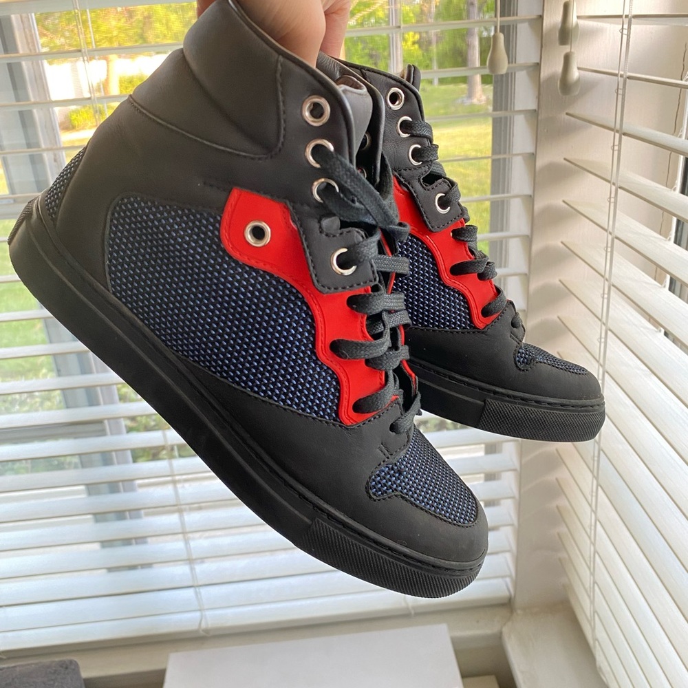 Authentic BALENCIAGA Women Sneakers mid top leather black mesh blue Size 5.5(36) - Picture 12 of 14